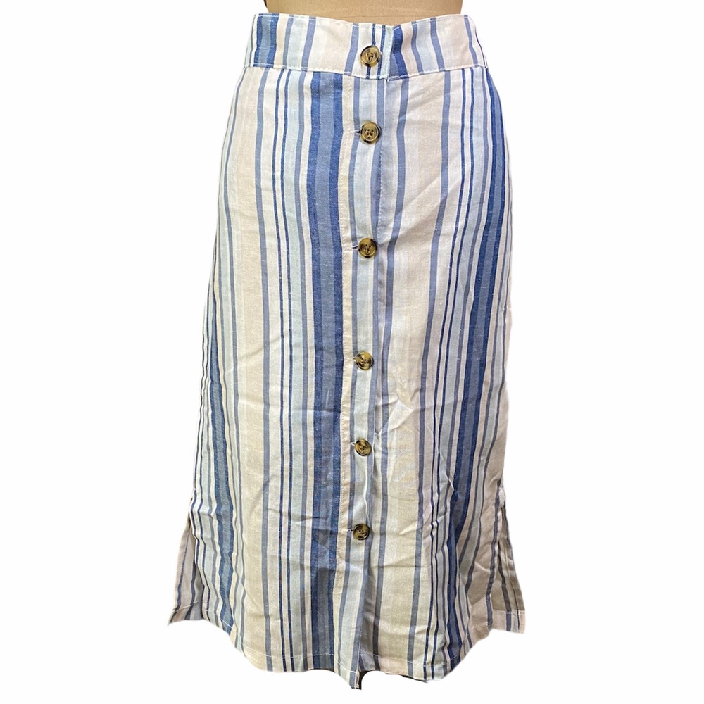 DA-SH Linen Blend Button Front A-Line Skirt